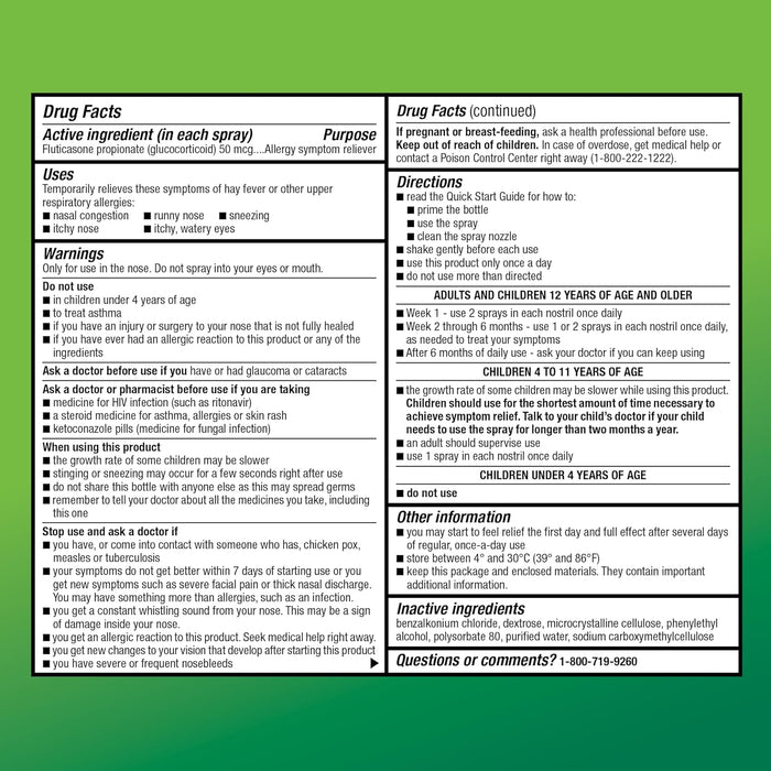 Amazon Basic Care 24-Hour Allergy Relief Nasal Spray, Fluticasone Propionate (Glucocorticoid), 50 mcg, Full Prescription Strength, Non-Drowsy, 0.62 fl oz (Pack of 1)