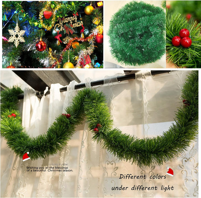 50 Feet Green Tinsel Garland, Artificial Christmas Pine Decorative Garland for Holiday Wedding Decoration