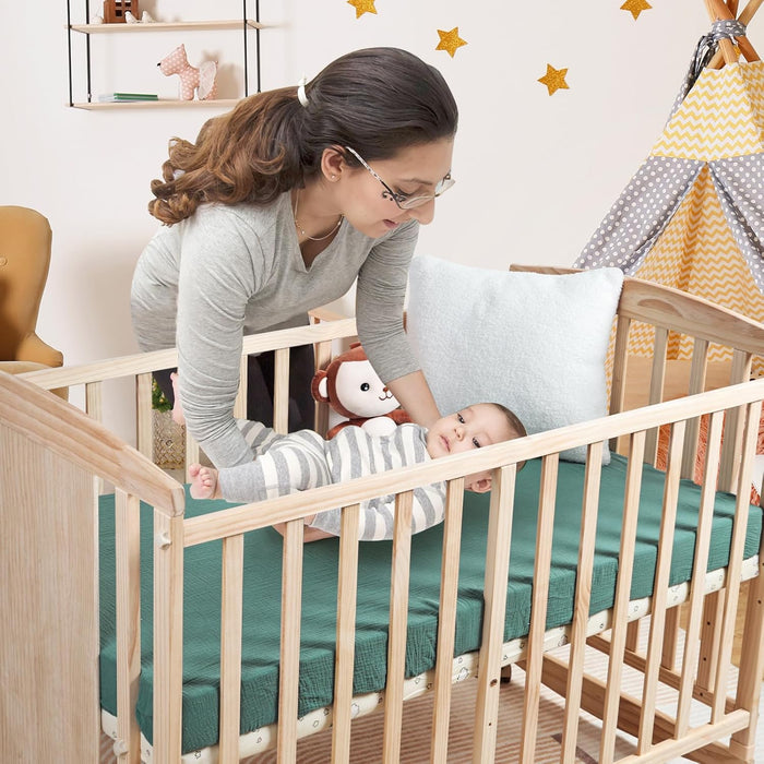 Muslin Cotton Crib Sheets 2 Pack - 100% Cotton, Soft & Breathable - Standard & Toddler Sizes (28x52 Inch) - Unisex, Bohemian Style