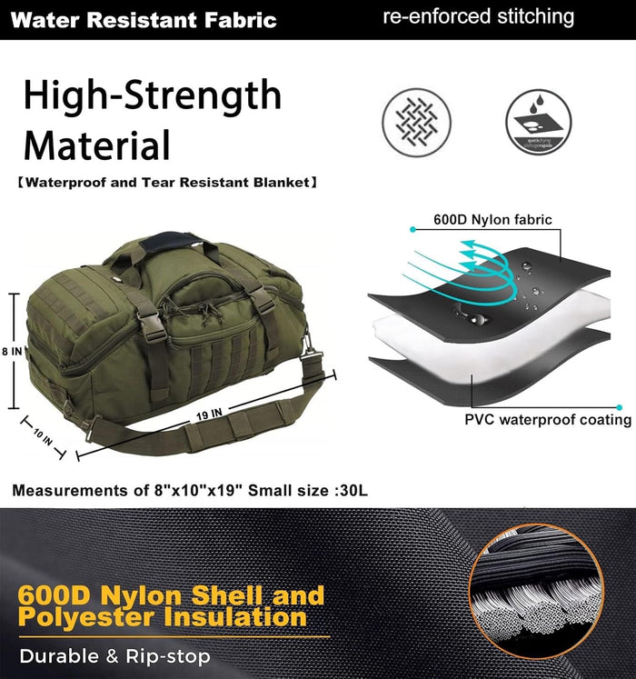 Travel Duffle Bag Backpack for Men - Large Tactical Bags Weekender Gym Bag for Overnight Traveling Military Workout Deployment Sports (Green, 25L)
