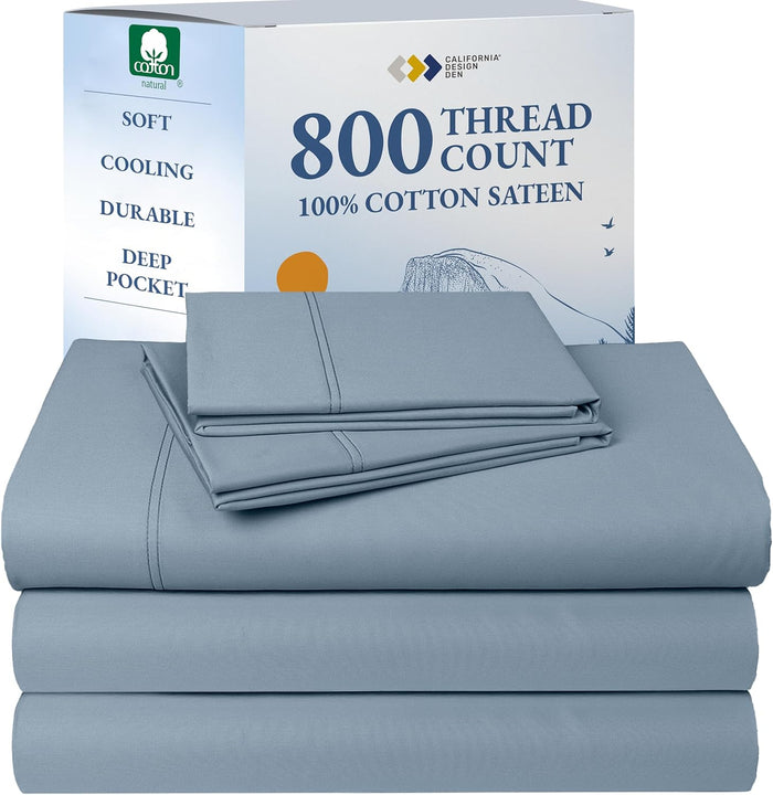 California Design Den Split King Sheets Sets for Adjustable Bed -Buttery Soft 800 Thread Count 100% Cotton Set, Beats Fake Egyptian Claims, Sateen Bedding Set with Durable Twin XL Fitted Sheets (Blue)