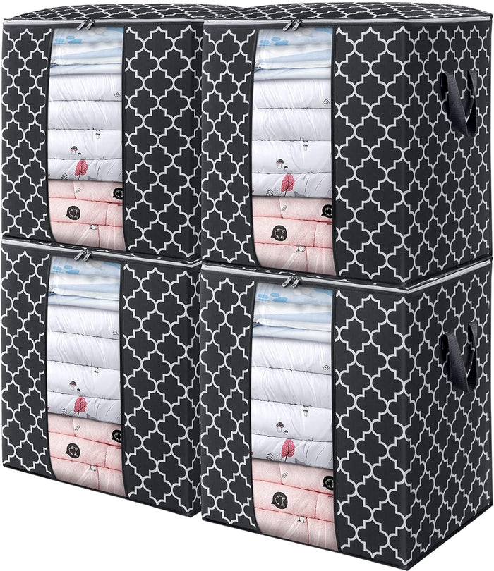 WISELIFE Storage Bags [3 Pack/100L] Large Blanket Clothes Organization and Storage Containers for Comforters,Bedding, Foldable Organizer with Reinforced Handle, Clear Window, Sturdy Zippers,Gray