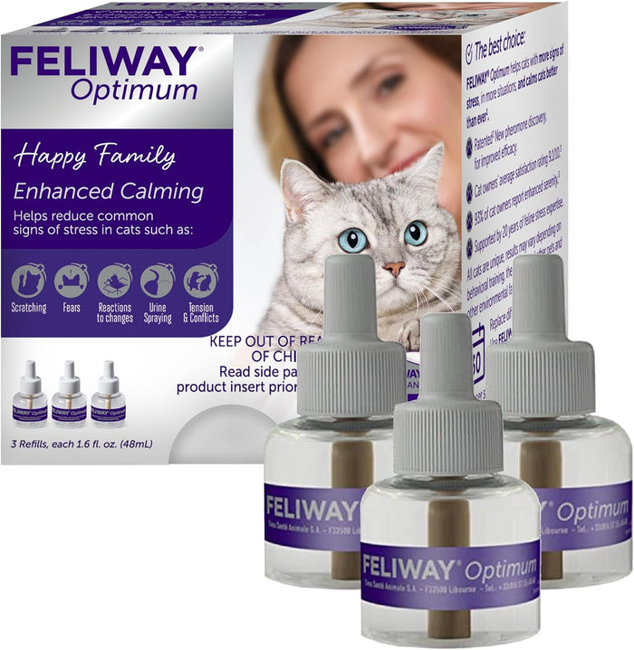 FELIWAY Optimum 6 x 30 Day Cat Calming Refills for Pheromone Diffuser, 6 x 48ml Value Pack - Helps Reduce Common Signs of Stress in Cats & Kittens, Enhanced Calming