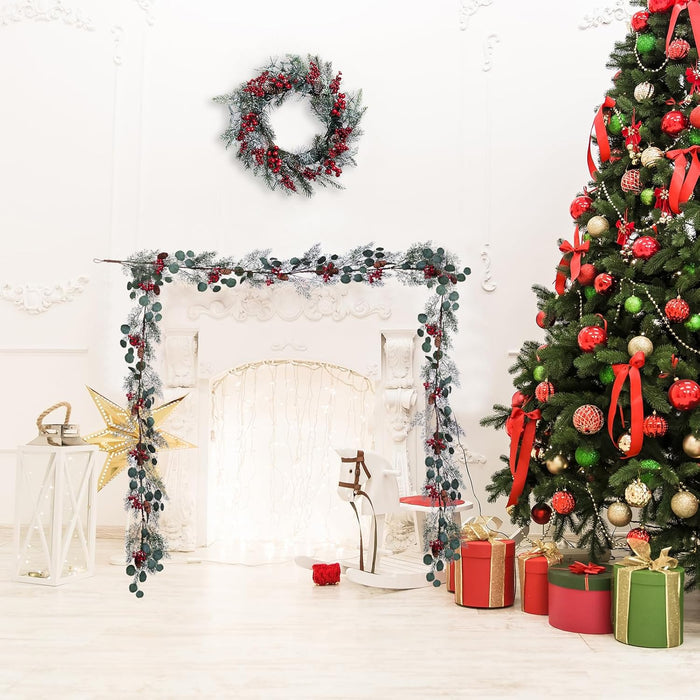 LOHASBEE Christmas Garland, 6FT Festive Christmas Garland with Green Leaves, Red Berries, and Pine Cones - Perfect for Christmas Holiday Decor Garden Gate Home Wall Window Stair Decor