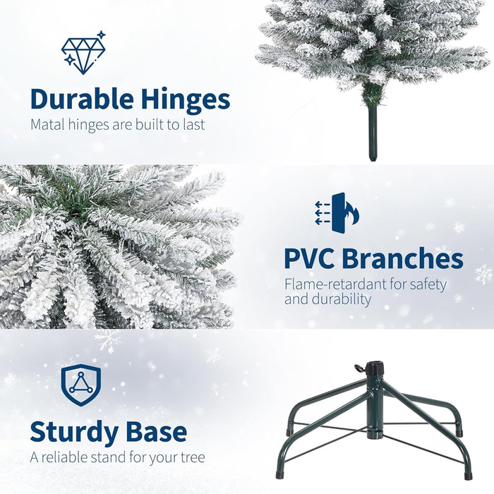 7.5ft Prelit Flocked Pencil Christmas Tree with Lights, Slim Artificial Xmas Tree with Snowy Branch Tips & Sturdy Metal Stand for Indoor Holiday or Party Decor