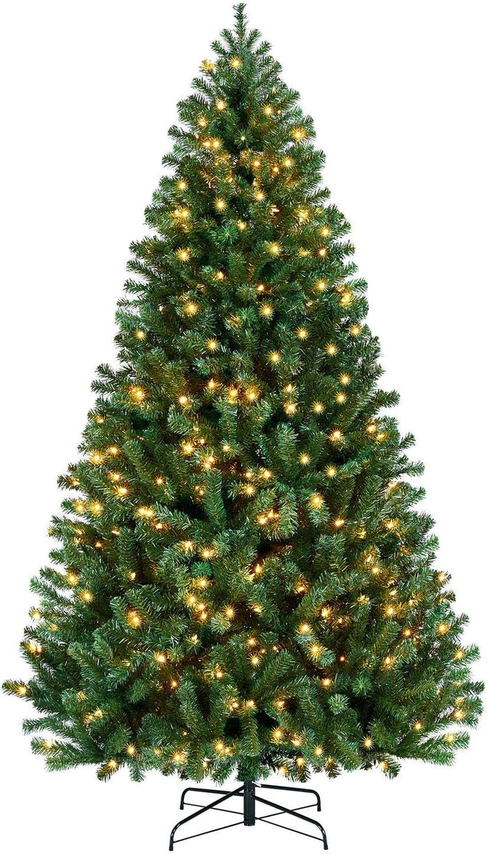 Yaheetech 9ft Pre-lit Spruce Artificial Hinged Christmas Pine Tree Prelighted Holiday Xmas Tree for Home Party Decoration with 850 Warm White Lights and 2160 Branch Tips, Green