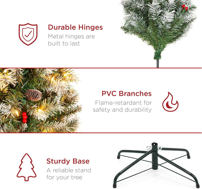 Best Choice Products Christmas Tree Pre-Lit, Pre-Decorated Artificial 7.5ft Frosted Pine Holiday Decoration w/Frosted Tips, Pine Cones, Berries