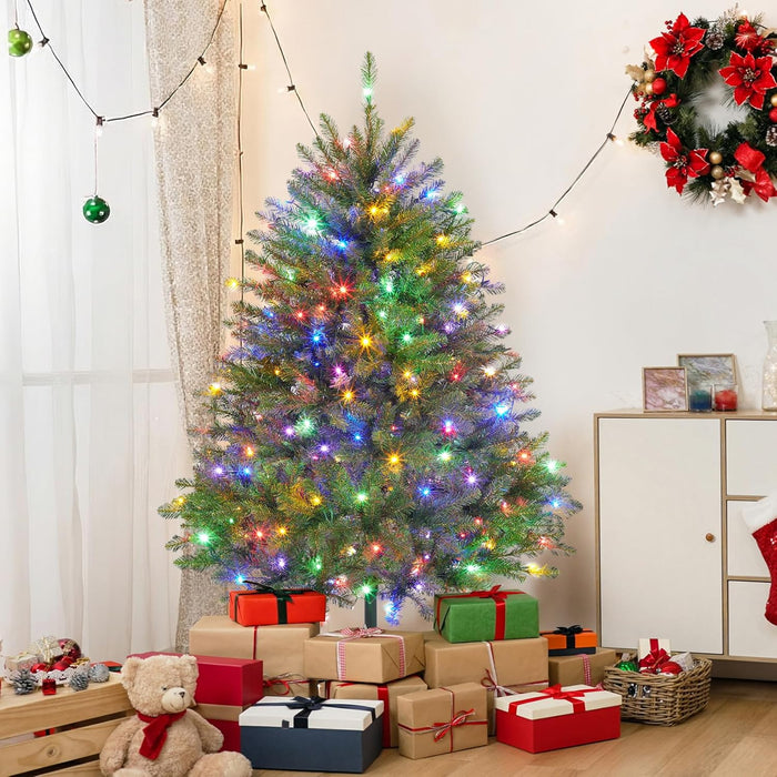 7.5ft Prelit Flocked Pencil Christmas Tree with Lights, Slim Artificial Xmas Tree with Snowy Branch Tips & Sturdy Metal Stand for Indoor Holiday or Party Decor