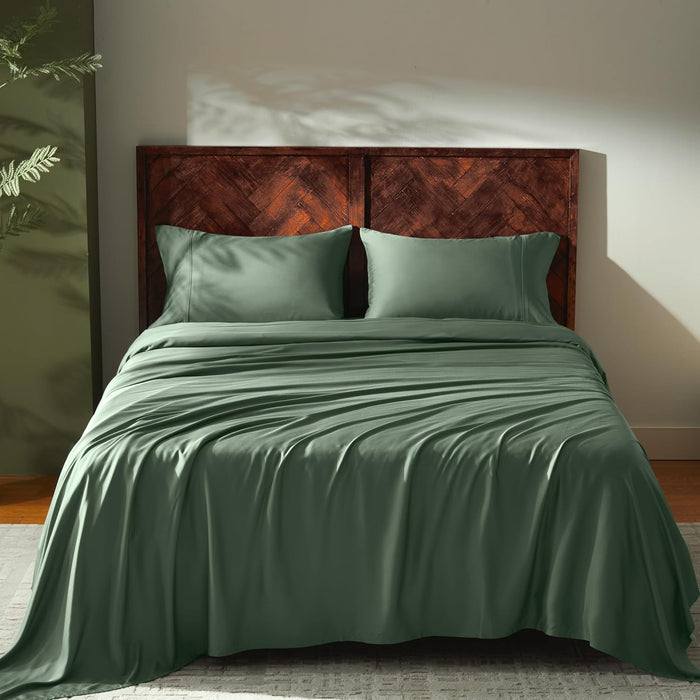 GOKOTTA 4-Pcs King Size Sheets Set, 100% Rayon Derived from Bamboo, 16 Inch Deep Pocket King Sheets with Elastic Corner Straps, Cooling Sheets for Hot Sleepers - Silky Soft & Breathable - Stone Grey