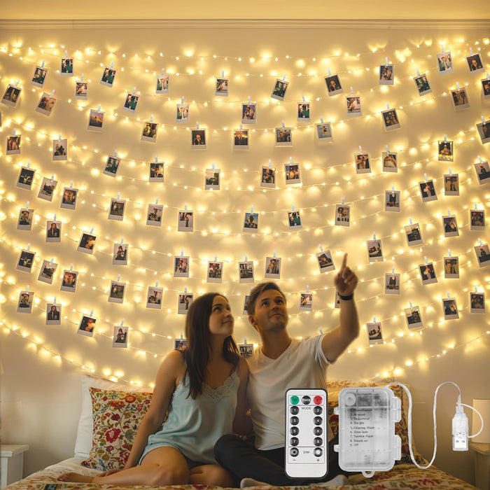 suddus 33ft 100 LED Outdoor String Lights, Warm White Fairy Lights Battery Operated with Remote, Led Twinkle Lights for Bedroom, Dorm, Backyard, Wedding, Tree, Mason Jar, Wall, Christmas
