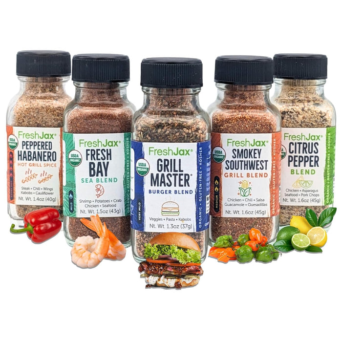 FreshJax Cookout Seasoning Gift Set – 5 Organic All-Purpose Spices for Grilling, BBQ & Cooking – Gift-Ready Box for Men
