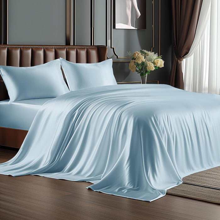 BEDELITE Satin Sheets Queen Size Bed Set, Luxury Soft Black Silky Sheets for Hair and Skin, Similar to Silk Bed Sheets Set 4 Pieces with 1 Deep Pocket Fitted Sheet, 1 Flat Sheet, and 2 Pillowcases