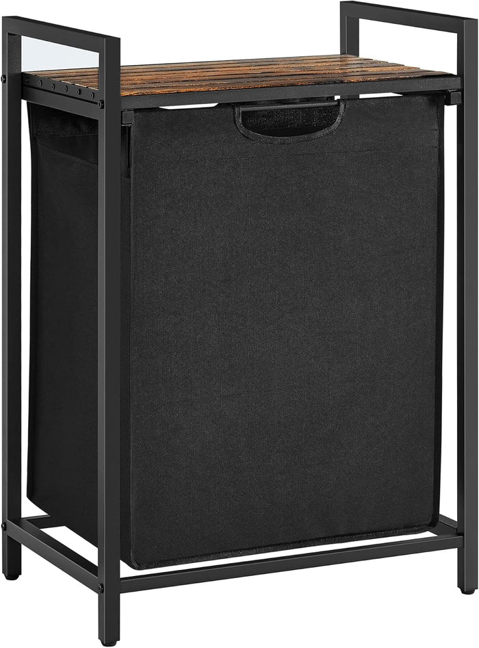 VASAGLE Laundry Hamper, Laundry Basket, Laundry Sorter with 3 Pull-Out and Removable Bags, Shelf, Metal Frame, 3 x 10.6 Gallons (40 L), 36.4 x 13 x 28.4 Inches, Ink Black and Rustic Brown UBLH301B01