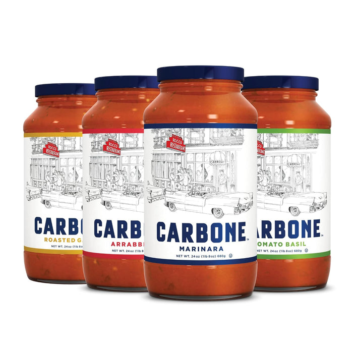 Carbone Pasta Sauce VARIETY PACK of Spicy Vodka, Marinara, Four Cheese, Tomato Basil, Tomato Sauce Made with Fresh, Natural Ingredients, Non GMO, Gluten Free, Low Carb, 24 Fl Oz (Pack of 4)