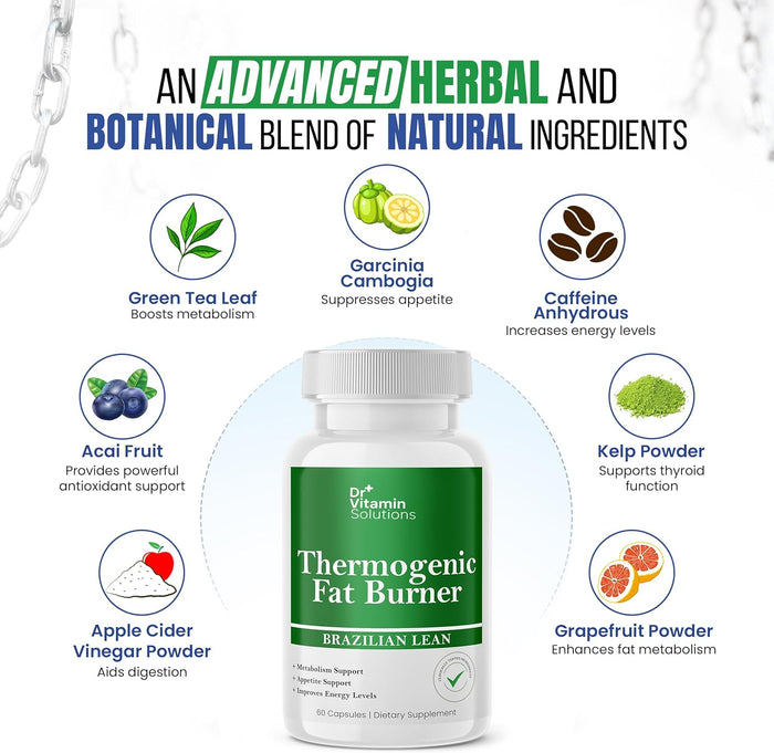 DR VITAMIN SOLUTIONS Thermogenic Fat Burner Brazilian Lean, Weight Loss Pills for Women, Waist Trimmer & Supplements for Bloating for Women & Men, 60 Capsules