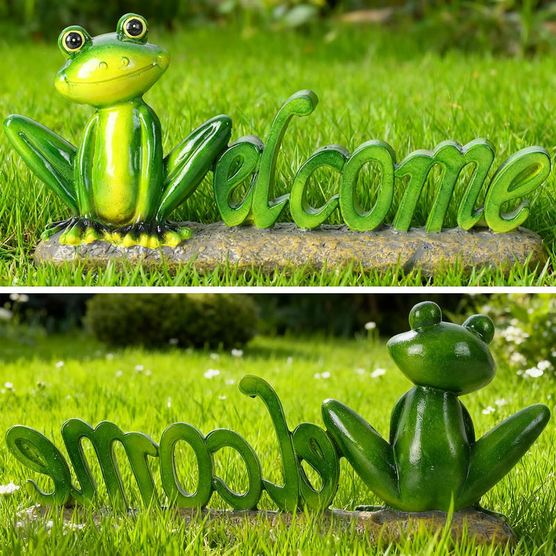 Frog Welcome Statue Outdoor,Resin Creative Decoration,Garden Entryway Decor,Cute Personalized Home Front Porch