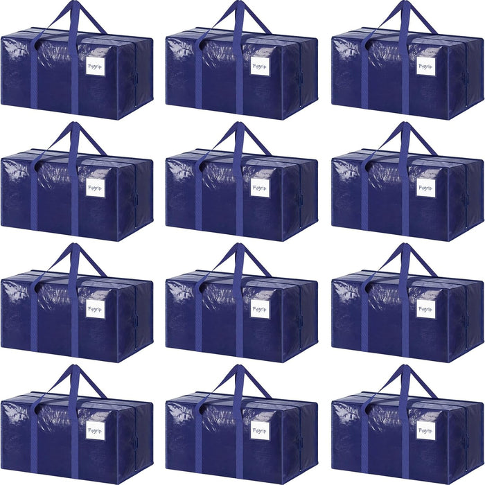 6 Pack Extra Heavy Duty Large Moving Bags with Strong Zipper & Comfortable Handles, Sturdy & Durable Clothes Storage Bags Totes Bins, Blue Packing Moving Boxes for College Supplies, Dark Blue