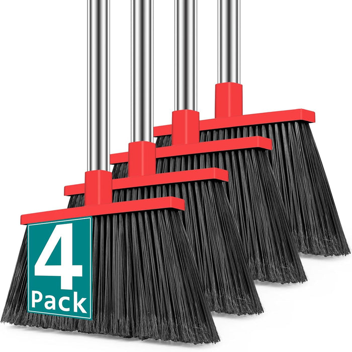 PBHEPJ Broom, 4 Pack Outdoor Broom for Floor Cleaning, 58" Long Stainless Steel Handle, Hard Bristle Angle Broom for Sweeping Indoor, Commercial, Industrial, Garage, Kitchen