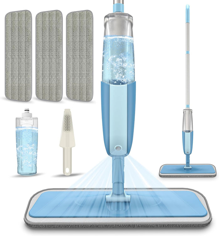MEXERRIS Spray Wet Mops with 5X Washable Pads for Floor Cleaning, Dust Mops with 2X Bottles Commercial Home Use for Hardwood Laminate Vinyl Tiles Wood Floor, Green