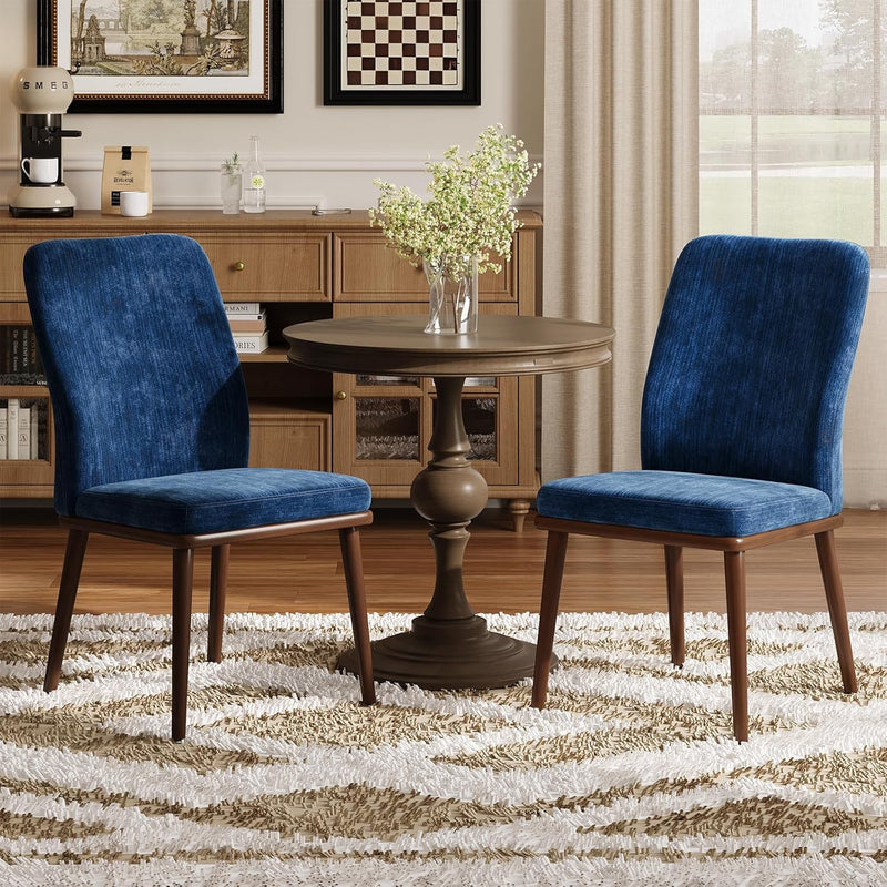 Modern Dining Chairs Set of 4, Upholstered Kitchen Chairs with High Back, Padded Fabric Dining Room Chair with Solid Wood Legs for Restaurant/Cafe/Home, Beige