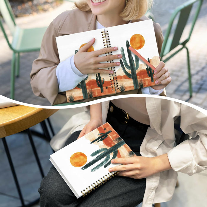 DILSJ Boho Western Notebook Journal, Boho Southwestern Abstract Cactus Journals Notebooks, Western Office Supplies Hardcover Spiral Notebook Journal, 5.5x8.3 Inch