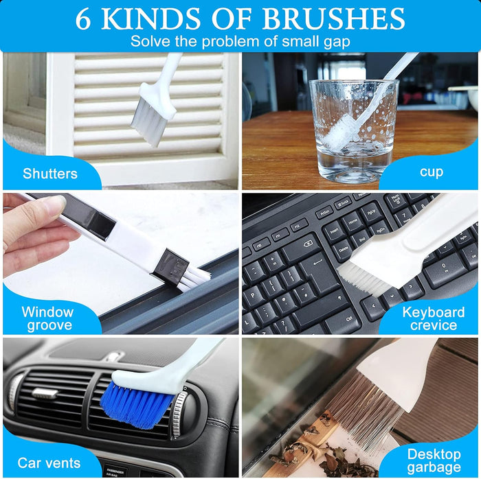BLUE TOP Household Cleaning Brushes 10-Piece Set Window Crevice Cleaning Tool for Narrow Gap,Magic Window Sill Cleaning Tool for Slide door,Tile Lines,Shutter,Air Conditioner,Keyboard,Vents
