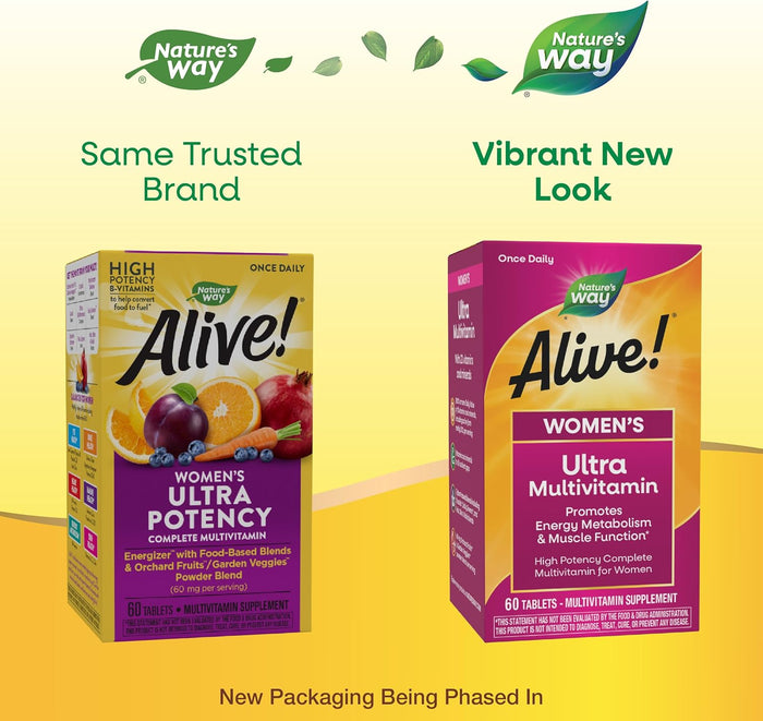Nature's Way Alive! Women's Daily Ultra Multivitamin, High Potency Formula, Promotes Energy Metabolism and Muscle Function*, Women's Vitamins, Methylated Vitamin B12, 60 tablets