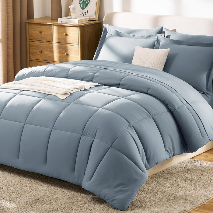 CozyLux Oatmeal Queen Comforter Set with Sheets - 7 Pieces Bed in a Bag Queen Bedding Sets, All Season Soft 7PC Bed Set with Oatmeal Comforter, Flat Sheet, Fitted Sheet, Pillowcases & Pillow Shams