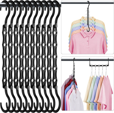 HOUSE DAY Black Magic Space Saving Hangers 10 Pack, Premium Smart Hanger Hooks, Sturdy Cascading Hangers with 5 Holes for Heavy Clothes, Closet Organizers and Storage, College Dorm Room Essentials