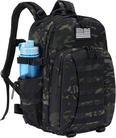 Tactical Backpack for Men, Military Army Rucksack 40L Large Molle Army Assault Pack with Bottle Holder, Day Pack Bug out Bag Survival Backpack for Hiking, Hunting, Travel, Camping, Black Camo