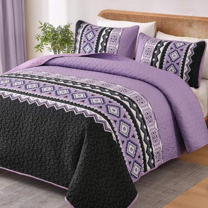 WONGS BEDDING 3 Pieces Quilt Set King Size, Burnt Orange/Rust Halloween Quilt Bedspread Fall Bohemian Coverlet Set with 2 Pillowcase, Soft Thanksgiving Bedding Set for All Season 104"×90"