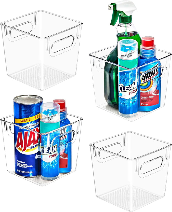Sorbus 4 Pack Medium Clear Plastic Storage Bins, Clear Organizer Bins with Handle for Kitchen, Pantry, Cabinet, Refrigerator, Craft, Toys, Clothes, Closet, Under Sink, Bathroom Organizers and Storage