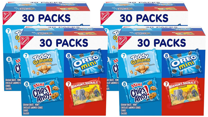 Nabisco Team Favorites Variety Pack, OREO Mini, CHIPS AHOY! Mini, Teddy Grahams Honey & Barnum's Animal Crackers, Christmas Stocking Stuffers, 30 Snack Packs
