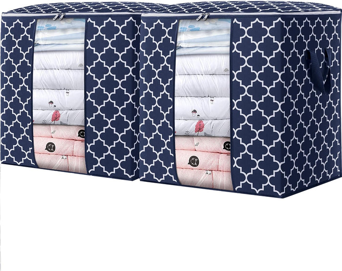 WISELIFE Storage Bags [3 Pack/100L] Large Blanket Clothes Organization and Storage Containers for Comforters,Bedding, Foldable Organizer with Reinforced Handle, Clear Window, Sturdy Zippers,Gray
