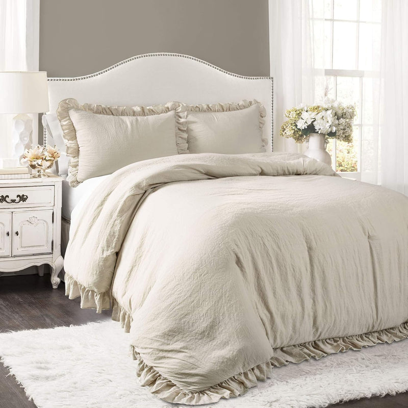 Lush Decor Reyna Ruffle Comforter Set - 3 Piece Cozy Ruffled Bedding Set - Timeless Elegance and Comfort for Bedroom - California King, Wheat