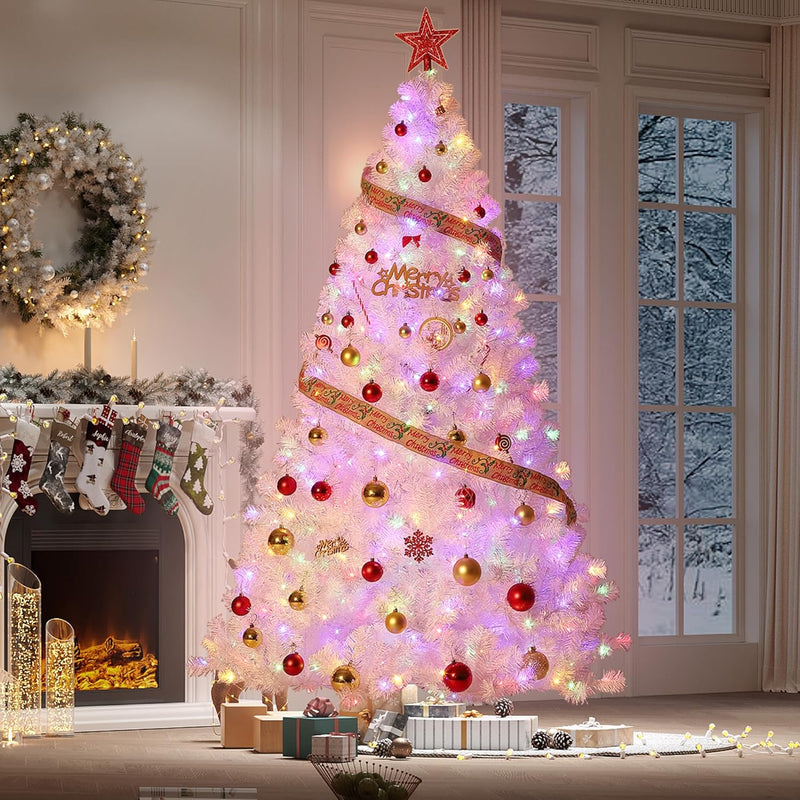 GarveeHome 6Ft Prelit Black Christmas Tree with Lights Halloween Tree Slim Artificial Halloween Christmas Tree Artificial Pencil Tree Automatic Branches for Home, Office, Party Decoration