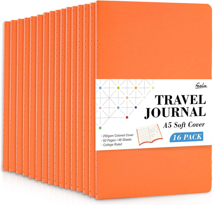 16 Pack Soft Cover Journal Bulk, Feela Lined Notebooks College Ruled for Work for Women Girl Writing, Blank Travel Journal Note Taking Notebook School Business Supplies, 8.2” x 5.5”, A5, Lemon Yellow