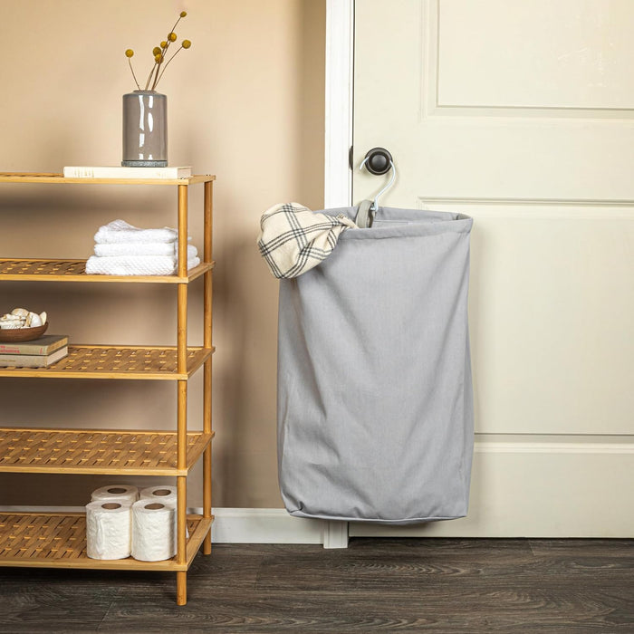 Household Essentials Door Hanging Laundry Bag, Washable Canvas Bag with Loop Handle, Holds Two Loads of Laundry, Great for Dorms and Small Spaces, Grey