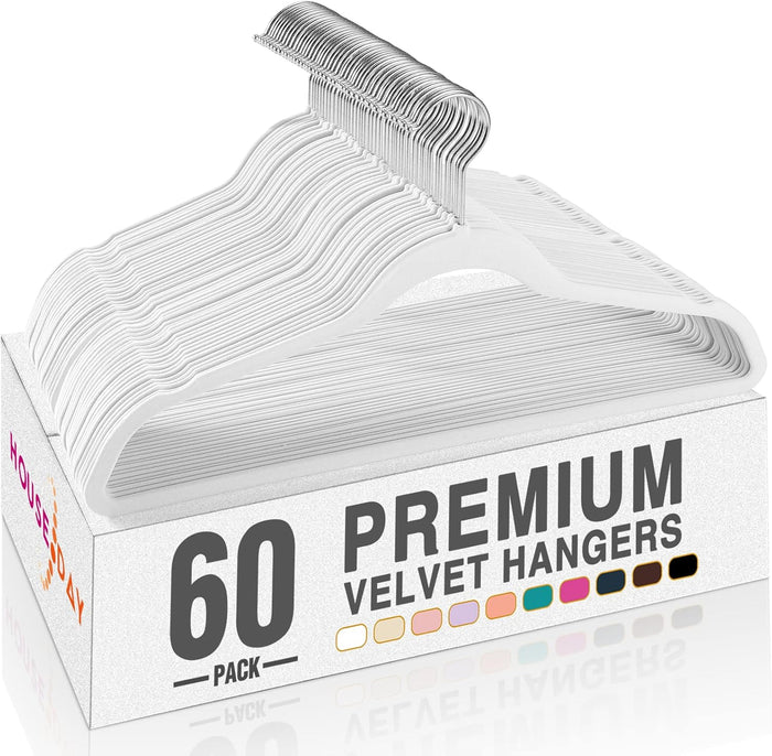 HOUSE DAY Ivory Velvet Hangers 40 Pack, Non Slip Clothes Felt Hanger Heavy Duty for Coat, Premium Slim Space Saving Suit Hangers for Closet Organizer, 360° Rotating Silver Hook