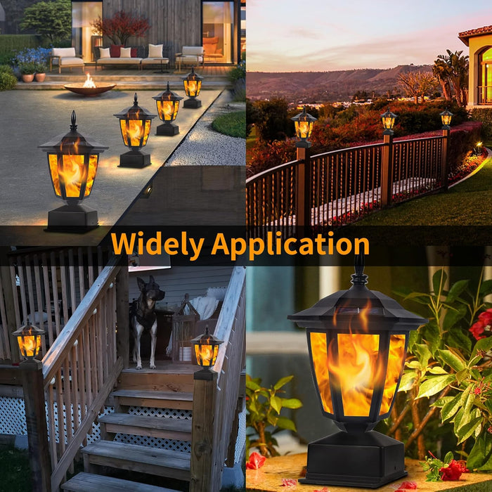 Dynaming Solar Flame Post Lights, Fence Post Cap Lights, LED Lantern, Fit 4x4, 5x5 or 6x6 Wooden Posts