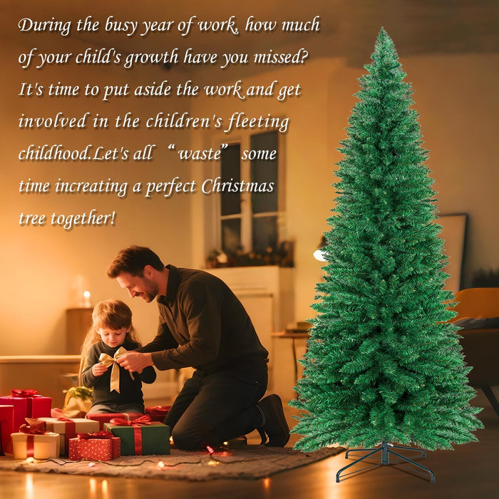 ININ 8FT Slim Pencil Christmas Tree,Artificial Tall Skinny Xmas Tree with 700 Branch Tips,Perfect for Home/Office/Party Decoration, Metal Hinges & Foldable Base.(Unlit)