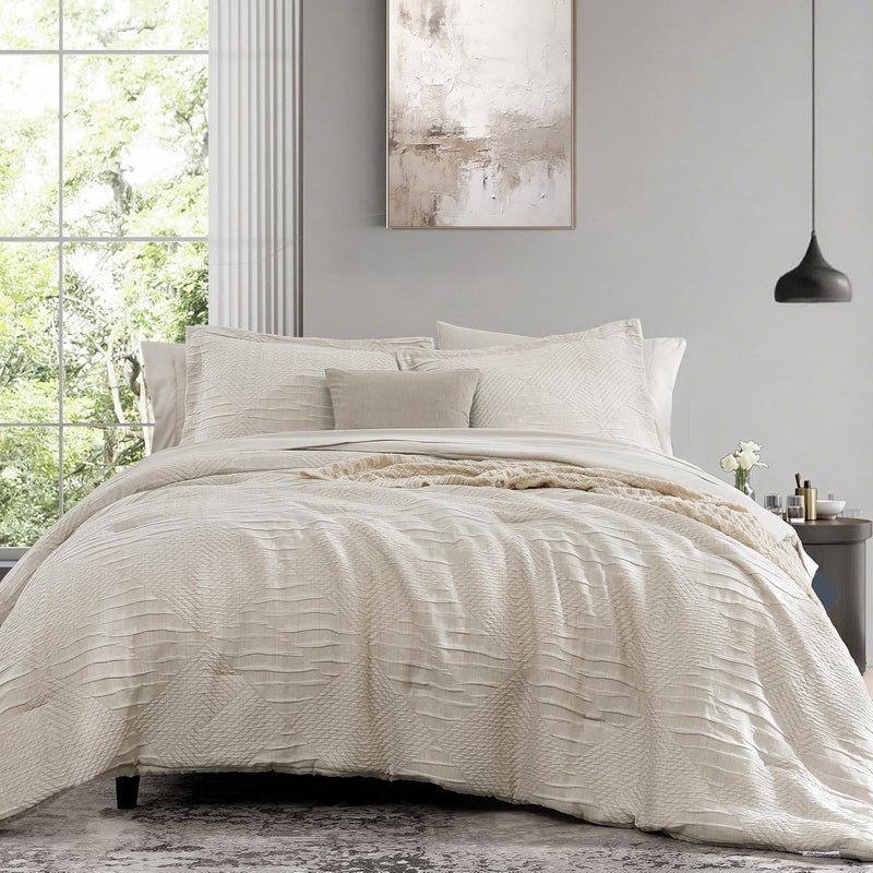 MaiRêve Charcoal Grey Queen Comforter Set, Textured Design Grey Crinkle Bed in A Bag Queen Size, Queen Comforter Set with 7 Pieces with Comforter, Sheets, Pillowcases & Shams 90"x 90"