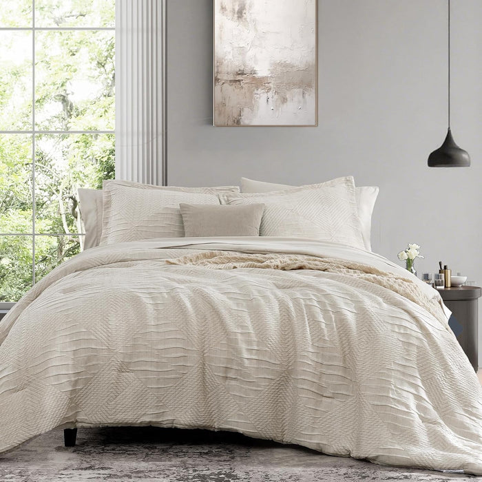 MaiRêve Charcoal Grey Queen Comforter Set, Textured Design Grey Crinkle Bed in A Bag Queen Size, Queen Comforter Set with 7 Pieces with Comforter, Sheets, Pillowcases & Shams 90"x 90"
