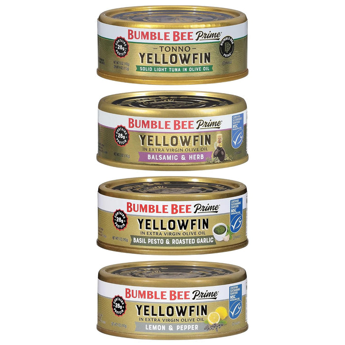 Bumble Bee Prime Solid White Albacore Tuna in Water, 5 oz Easy Open Cans (Pack of 4) - Premium Wild Caught Tuna - 32g Protein per Serving - Non-GMO Project Verified, Gluten Free, Kosher