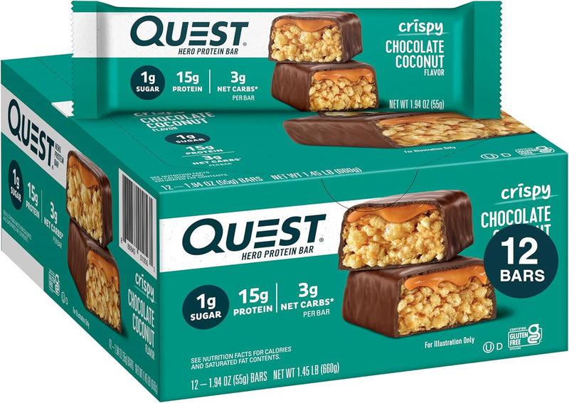 Quest Nutrition Crispy Blueberry Cobbler Hero Protein Bar, 16g Protein, 1g Sugar, 3g Net Carb, Gluten Free Protein Snack, Keto Friendly, 12 Count