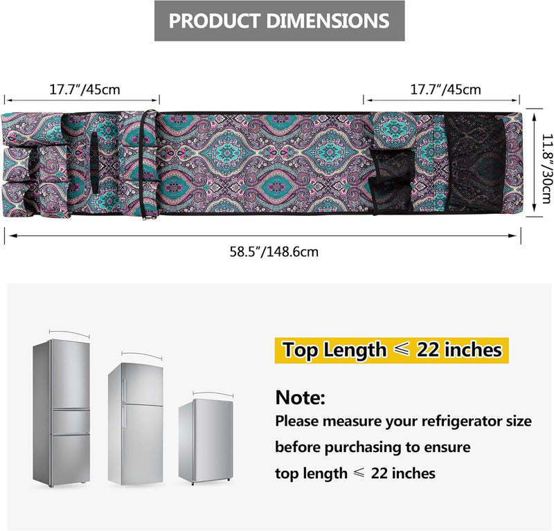 Mini Fridge Organizer, Dust Cover with 14 Pockets for Most Household Refrigerators, Hanging Mini Fridge Caddy Organizer Storage Bag for Dorm, Office, Kitchen, Home, School, Flowers