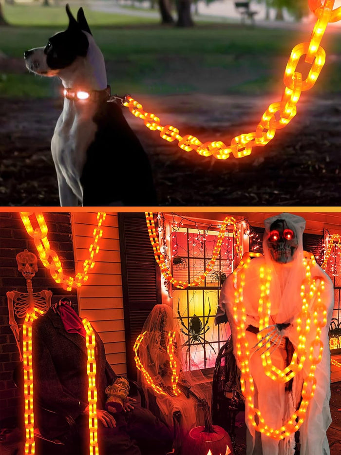 Solar Halloween Decorations Outdoor String Lights - 10 Ft 160 LED Plastic Chain String Lights with Waterproof, 8 Lighting Modes and Timer Function (Orange) US Patent Product