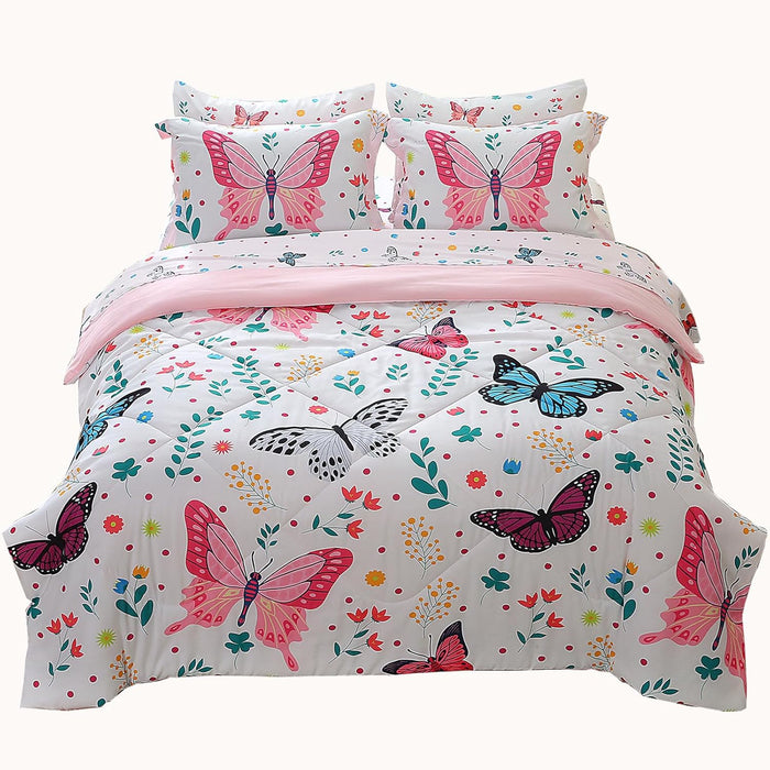 Wajade 7 Piece Pink Bow Bedding Set for Girls Kids Full Size Comforter Set with Sheet and 2 Pillowcases 2 Pillow Shams Cute Girls Bed in a Bag as Birthday Choice