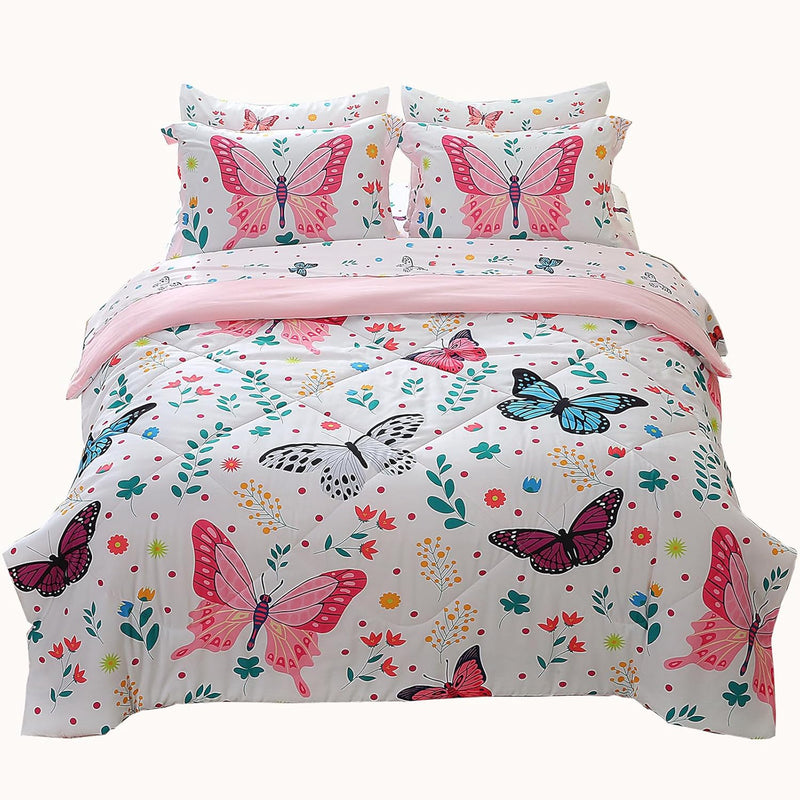 Wajade 7 Piece Pink Bow Bedding Set for Girls Kids Full Size Comforter Set with Sheet and 2 Pillowcases 2 Pillow Shams Cute Girls Bed in a Bag as Birthday Choice
