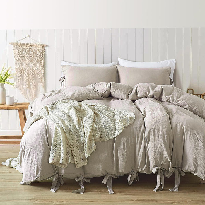 annadaif Duvet Cover Queen Size Sage Green, 3 Pieces Soft Washed Microfiber Duvet Cover Set, Comforter Cover with Bowknot Bow Tie (1 Duvet Cover 90x90 Inch, 2 Pillowcases) Easy Care Bedding Set